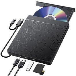 Зовнішній CD/DVD-привід Labtec для ноутбука Windows 11/10, USB 3.0 та Type-C, з картридером SD/TF та USB-хабом, портативний DVD-брунер