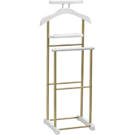 Стойка для одежды CARO-Möbel Medina с вешалкой для пиджаков, вешалкой для брюк и полкой - стильный органайзер для прихожей и спальни, металл, декор под дуб, черный цвет, с отделкой золото/белый