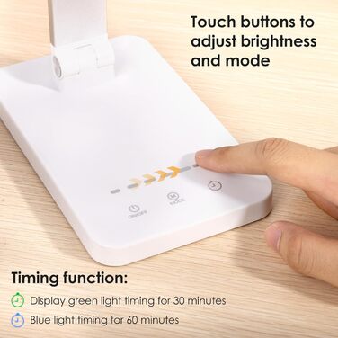 LED-лампа настільна з бездротовою зарядкою та годинником - настільна лампа з регулюванням яскравості, USB-порт, 3 режими, білий колір (Mt862-eu-white)