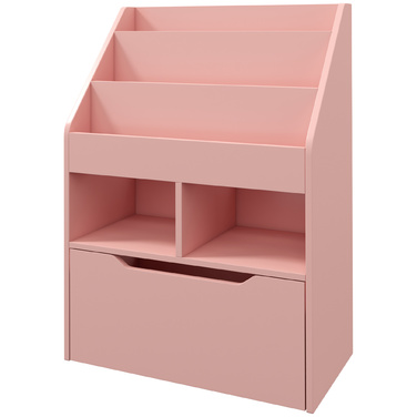 HOMCOM Kids Bookshelf, Children's Shelf with Drawer, 3 Storage Compartments and 2 Open Compartments, Storage Shelf for Kids' Room, Playroom, Pink, 60 x 29.9 x 90 cm | Aosom