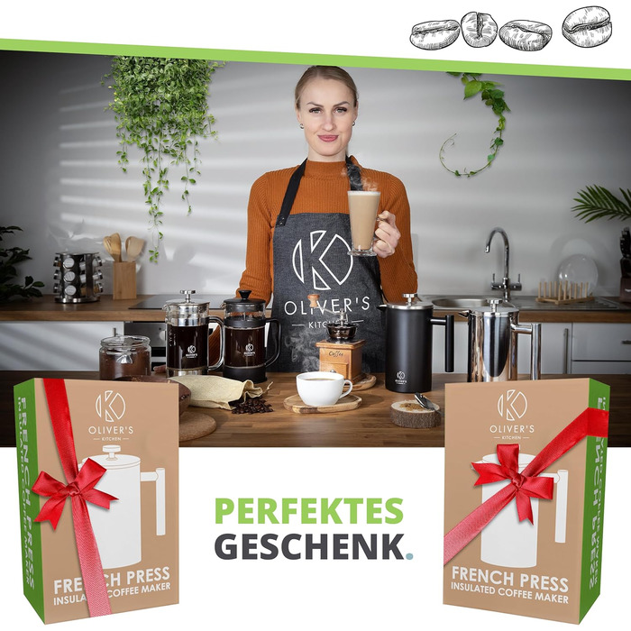 Френч-прес Oliver's Kitchen® - 1 літр, чорний: для автентичного кавового смаку