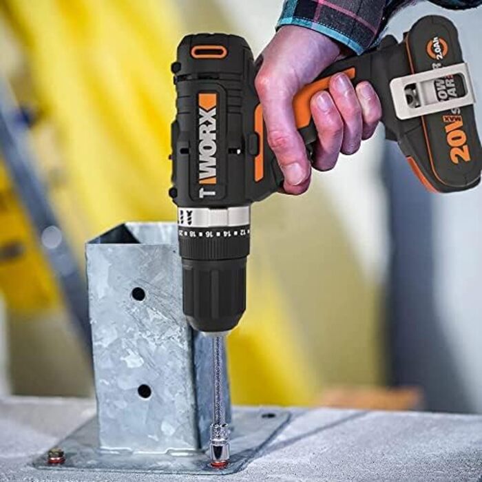 WORX NITRO WX352 акумуляторний ударний дриль-шуруповерт 20V - безщітковий двигун - для шурупування, свердління та ударного свердління - 60Nm - 2-швидкісне редуктор - з LED-підсвіткою - комплект з 2x20V 2Ah акумуляторами та 2A швидким зарядним пристроєм