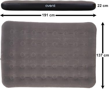 Надувний матрац Avenli для кемпінгу 1-2 особи, 191x137x22 см, сірий - гостьовий матрац з флокованою поверхнею для дому та подорожей