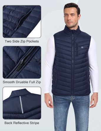 Чоловіча жилетка MoFiz: легка степна жилетка з коміром-стійкою, тепла, з підкладкою, гібридна, для активного відпочинку, роботи, гольфу, хайкінгу, темно-синього кольору