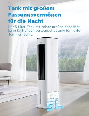 Midea 4-in-1 Portable Air Conditioner, Tower Fan with Water Cooling & Humidifier - Mobile Air Cooler with 5L Water Tank, 355m³/h Airflow, Ionizer, Remote Control (55W, White)