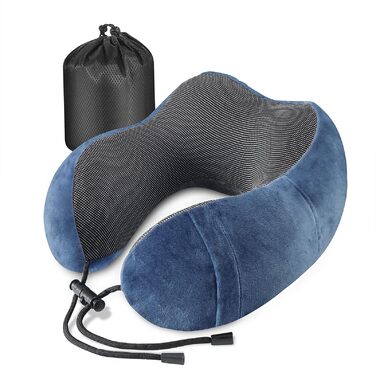 Подушка для шиї в літак, автомобіль та офіс з Memory Foam - блакитна