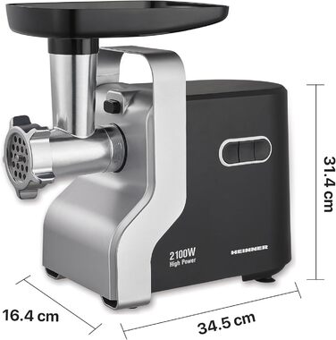М'ясорубка електрична MG-2100BKSL 2100 Вт, нержавіюча сталь, чорно-срібна - 1.8 кг/хв, насадки для ковбас та томатів, реверс