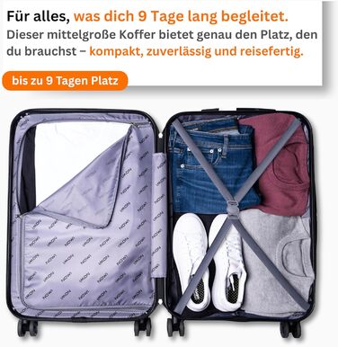 Чемодан NOWI Bergamo: водонепроникний, 8 коліс, 360°, телескопічна ручка, повне внутрішнє оздоблення (L, Чорний Midnight)