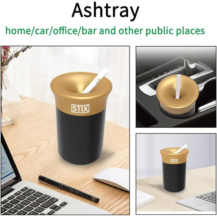 STIX-Becher Auto Aschenbecher (2-piece SET) compatible with IQOS Iluma Prime One Terea, Duo 3 Heets, GLO Neo Tobacco Sticks - gold + grey