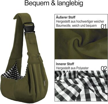 Сумка-переноска для собак PetLoft Tragetuch, реверсивна, для маленьких собак, регульована, з отвором для кріплення нашийника, для собак/кішок/кроликів (Хакі)