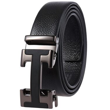 Чоловічий шкіряний ремінь з автоматичною пряжкою (ratchet belt), преміум шкіра, чорний, довжина 124,5 см