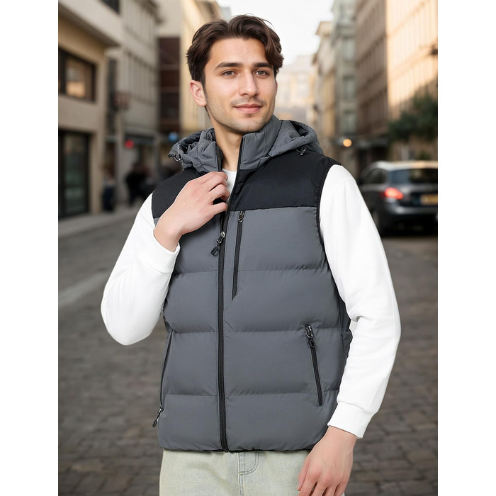 Чоловіча зимова жилетка AIEOE для активного відпочинку, тепла термо-жилетка з капюшоном, сіра, розміри EU S-XL