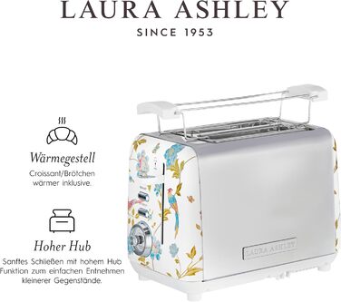 Тостер VQ Laura Ashley з 4-ма тостами, регулюванням нагріву, функціями розморожування та підігріву - модель Elveden White