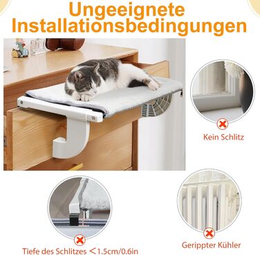 Cat Bed Balcony Window Hammock for Radiator/Heater, 67.5 * 34.5cm Window Hammock for Cats, Cat Window Bed, Window Spots, Cat Bed, Window Sill, Window Bed Spot (L)