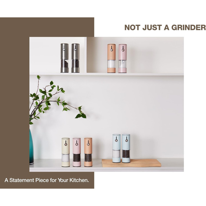 Електричні млини для солі та перцю 2 шт. з USB-зарядкою, 6-ступеневий помел, LED-підсвічування, антиковзне покриття та захист від пилу – кухонні помічники (Morning Haze)