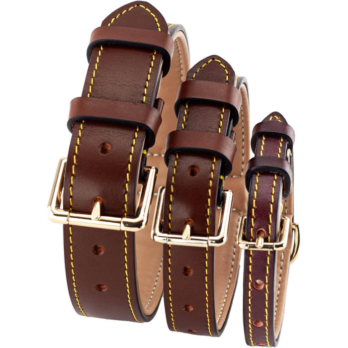 Нашийник для собак Brute Strength з натуральної шкіри, чорний, з чорними швами (M, 36-43 см)