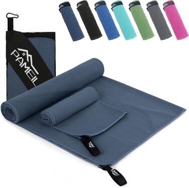 Набір рушників з мікрофібри Pameil (2 шт.) - великий (160x80 см) + маленький (80x40 см), компактні та швидковисихаючі, для спорту, подорожей, пляжу, колір морської хвилі