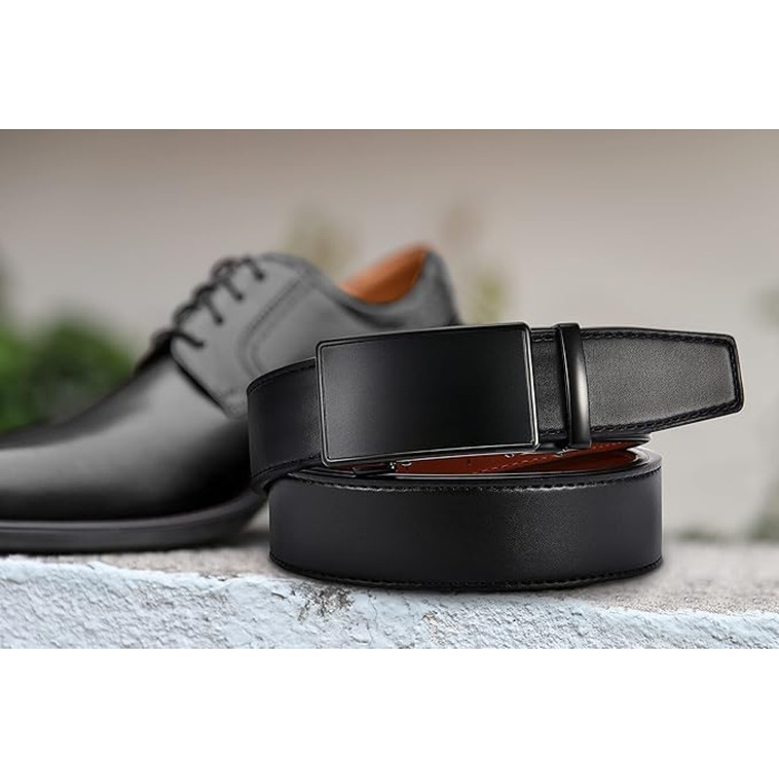 Чоловічий шкіряний ремінь CHAOREN з автоматичною застібкою, 35 мм, без отворів, регульований розмір 90-100 см, чорний