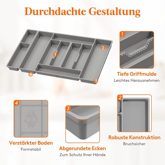 Органайзер для столових приборів Lifewit, 51.6x42 см, для 60 приборів, знімний тримач, пластик