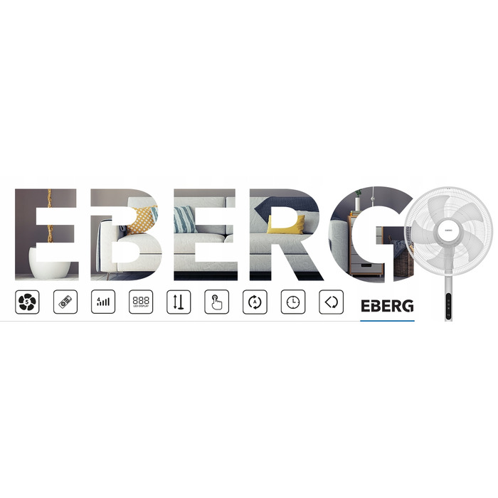 Підлоговий вентилятор EBERG HYG, 60 Вт, висота 130 см, XXL, з пультом керування та LED-індикацією