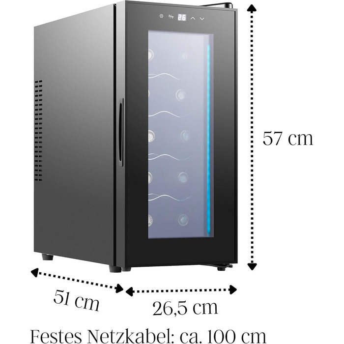 Echos 10-Bottle Wine Cooler Refrigerator - 28 Liter Capacity with LED Lighting - Mini Wine Refrigerator & Minibar with Glass Door