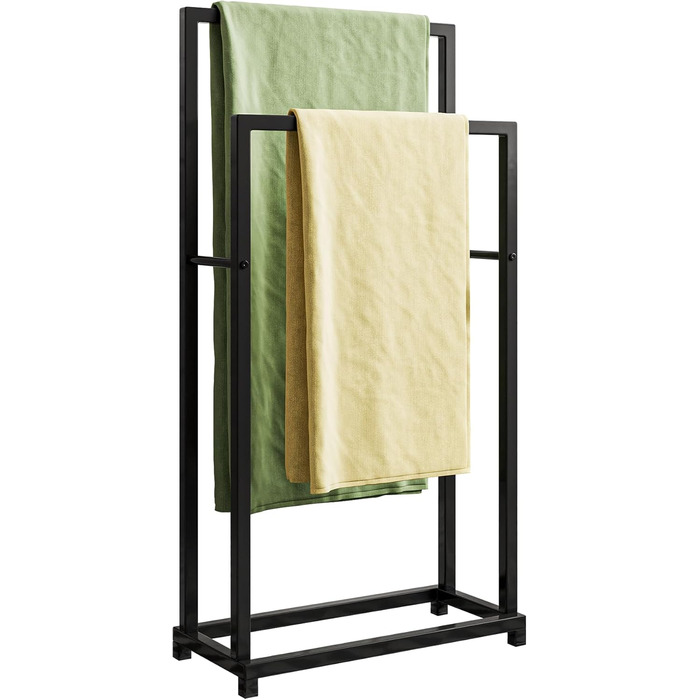 Підставка для рушників, тримач рушників, підлогова стійка з 3 перекладинами, для ванної кімнати, сталева, чорна, 2 яруси