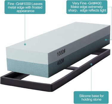 Точильний камінь Messerschärfstein 400/1000 для ножів, кухонних інструментів, мисливських ножів, з гумовою основою
