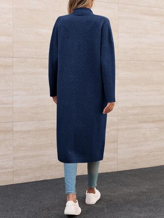 Жіноча в'язана жилетка Fisoew, довгий кардиган, великий розмір XL, відкритий фасон, з кишенями (темно-синій)