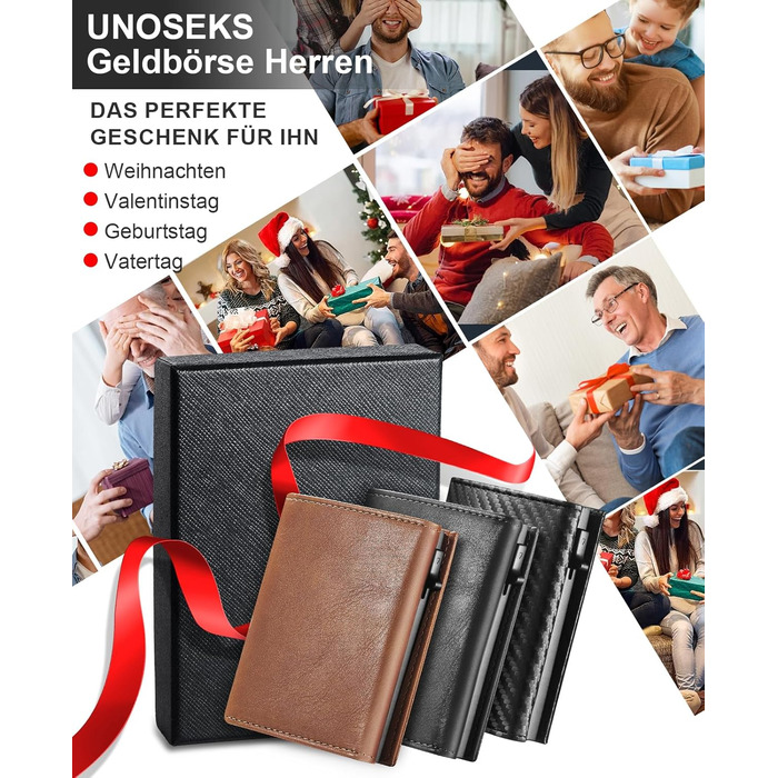 Чоловічий гаманець UNOSEKS з RFID захистом: Slim Wallet з відділом для монет та карткою для ID, на 1-6 карт (алюміній, карбон)