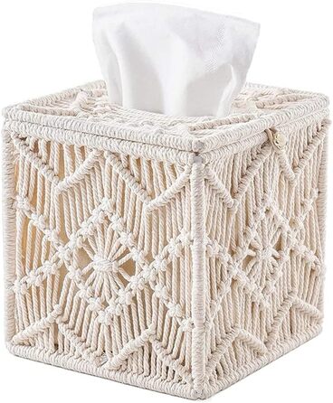 XIAOJUN Tissue Box, Blanket, Boho, Square, Paper, with Pearl Clasp, Macrame, Napkins, Tissues, Organizer for Home