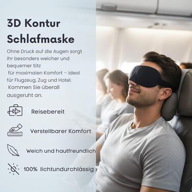 Подушка для шиї Proglobe, 100% Memory Foam, ортопедична, для подорожей (літак, авто, поїзд), з 3D-маскою для сну, сітчаста сумка (темно-сіра)