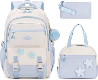 Шкільний рюкзак для дівчинки Lässig 3 в 1: рюкзак, ланчбокс, пенал. Підходить для 2-5 класів. Набір для підлітків та дітей. Колір: блакитний
