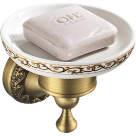 CASEWIND Soap Dish Antique, Vintage Wall Soap Holder, Retro Brass Ceramic Soap Shelf with Drill Wall Mounting Nostalgic for Shower
