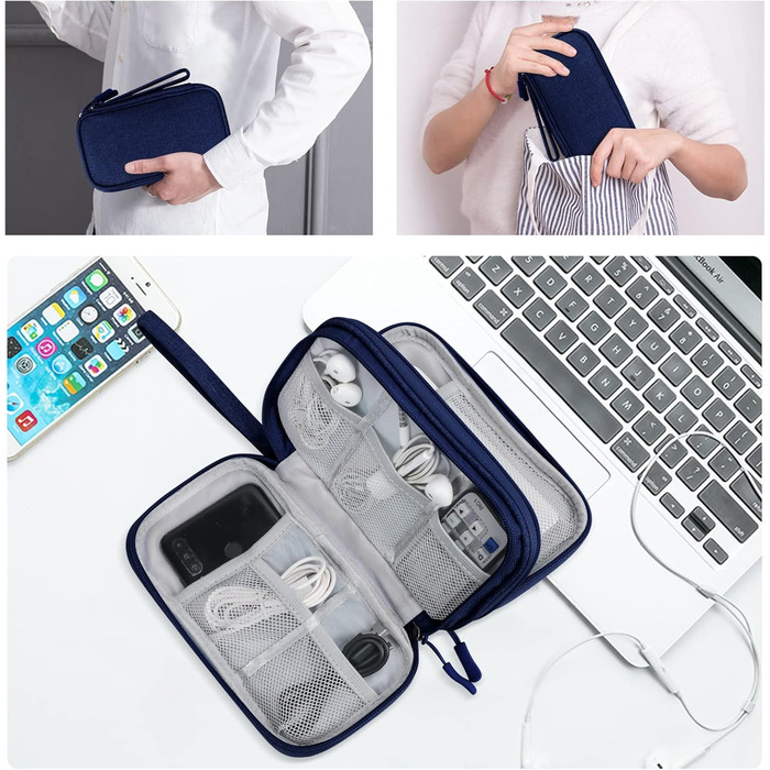 Органайзер для кабелів Simpolor: подвійний шар, для подорожей, USB, Powerbank, SD-картки (Блакитний)