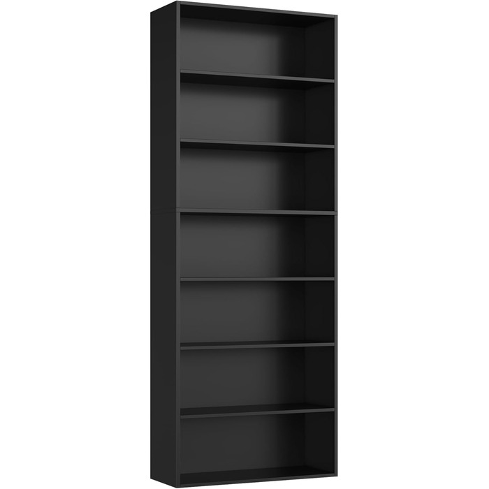 Книжкова шафа FirFurd з 7 полицями, чорна, 209,5x60x23,5 см, для вітальні, офісу та спальні