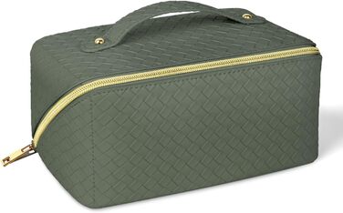Косметичка для подорожей з PU шкіри, велика містка, водонепроникна, органайзер для туалетних аксесуарів (зелений колір, плетіння)