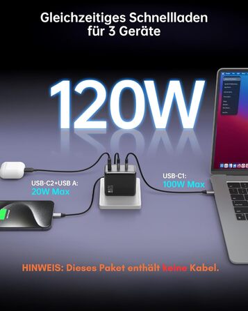 Зарядний пристрій USB-C 67W NOVOO GaN III 3-порти, швидка зарядка для MacBook, iPad, Pixel, Samsung, iPhone, Steam Deck (Чорний)