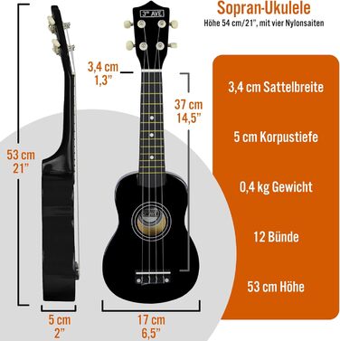 Укулеле Sopran 3rd Avenue 54 см (21 дюйм) – Початковий набір: чохол, підставка, ремінь, струни, медіатор та наклейки на гриф – Натуральний колір – Безкоштовні онлайн уроки для початківців