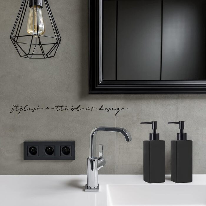 Чорний диспенсер для мила, скло Bibilan, матовий, для кухні, ванної, миття посуду, шампуню, квадратний