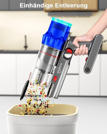 PINICO Бездротовий акумуляторний пилосос 550W з автоматичним режимом та щіткою Anti-Tangle, для твердих підлог, килимів та шерсті тварин (Blue+grey)