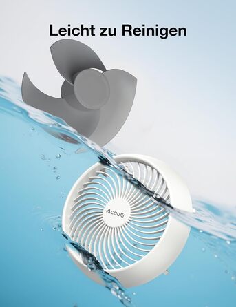 Вентилятор Acoolir тихий 24dB з двома осями обертання, 3 швидкості, компактний для спальні, офісу, вітальні, білий-сірий
