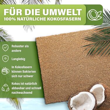 Кокосовий килимок для підлоги [водостійкий] - надміцний - для входу [зовнішній] - килимок для входу 40x60 см, натуральний