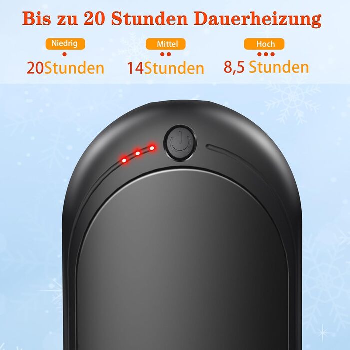 Електричний нагрівач для рук, перезарядна пара з 6000mAh, кишеньковий нагрівач з USB-кабелем, 3 режими нагріву, 20 годин тепла, акумуляторний кишеньковий нагрівач для активного відпочинку взимку, чорний