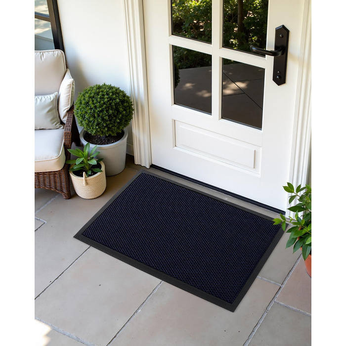 Килимок для дому та вулиці COLOR&GEOMETRY 76x43 см, грязестійкий, антиковзаючий, легко миється, для входу, сірий (80x120 см, синій)