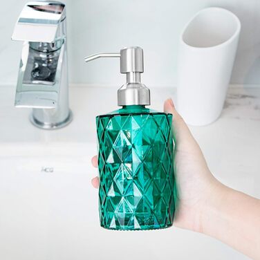 Дозатор для мила Ekirlin зі скла, 340 мл, для кухні та ванної кімнати, з нержавіючою сталевою помпою, підходить для мила, олій, шампуню (темно-сірий, зелений)