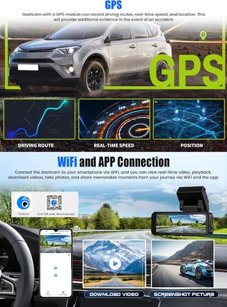 Відеореєстратор CAMECHO 4K Dual (передній + задній) з GPS, WiFi, ADAS, BSD, LCA, нічна зйомка, 150° кут огляду, IPS 3.16
