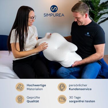 SIMPUREA® Ортопедична подушка для сну 'Bamboo' – Ергономічна подушка для шиї з віскоеластичної піною Memory та дихаючим чохлом з бамбукового волокна – Для тих, хто спить на спині, боці та животі. Білий бамбук