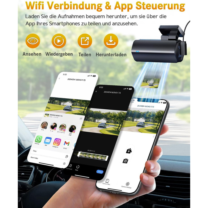 Відеореєстратор GKU 4K Auto з Wi-Fi, 170° кут огляду, Нічне бачення, WDR, 24H паркування, G-сенсор, в комплекті SD-карта 64GB, Чорний