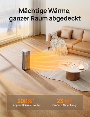 Електричний обігрівач DREO Solaris Slim H2: тихий, 2000W, керамічний, з термостатом та таймером, 70° осциляція, захист від перегріву та перекидання, срібний