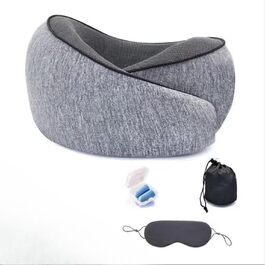 Подушка для шиї з Memory Foam - Ергономічна подушка для подорожей з маскою для очей, навушниками та чохлом (Рожева, Сіра)